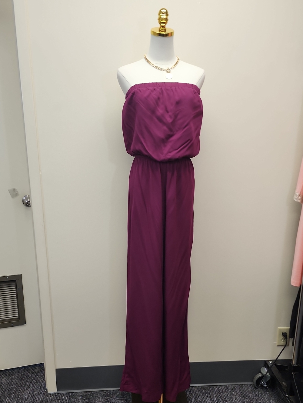 BB Dakota Deep Plum Strapless Wide Leg Jumpsuit Medium
